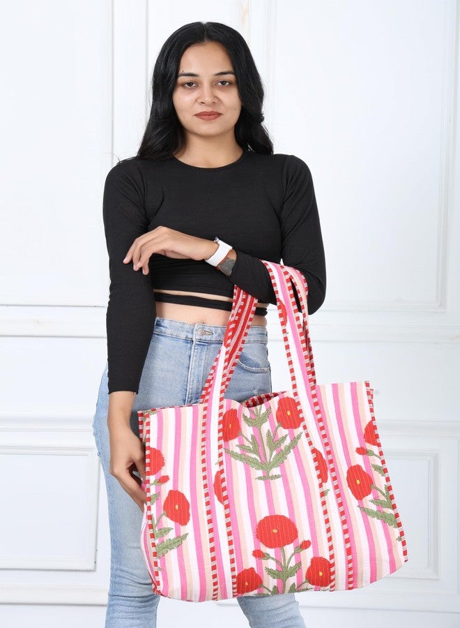 KLAVATE Women 100% Cotton Quilted Shoulder Bag Tote Bag Beach Casual Work Bag Women Large Capacity Bags for Shopping (DESIGN 13) - Image 5